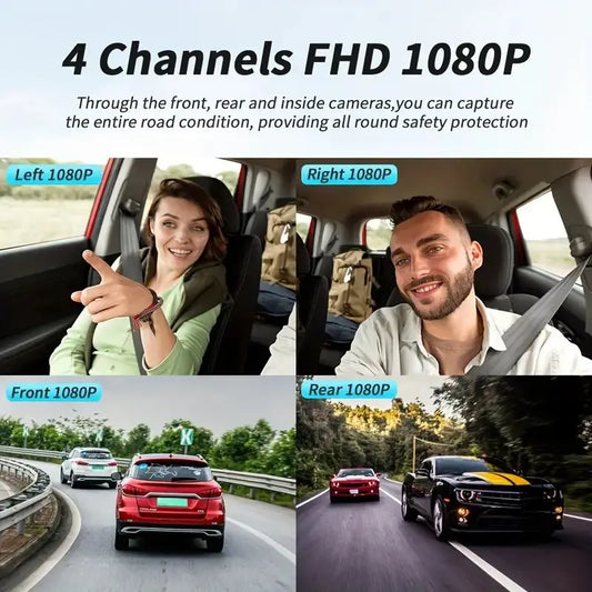 4-Channel Dash Cam FHD 1080P with Front, Rear & Side Cameras, Night Vision, Loop Recording
