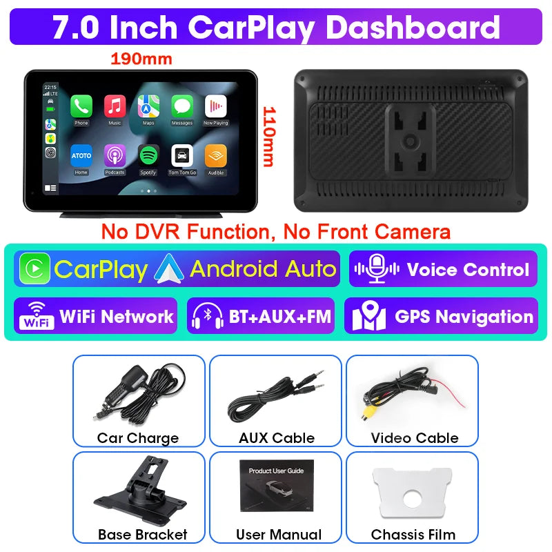 Vtopek 8.1" Dash Cam 2.5K with Wireless CarPlay, Android Auto, GPS & Rear Camera