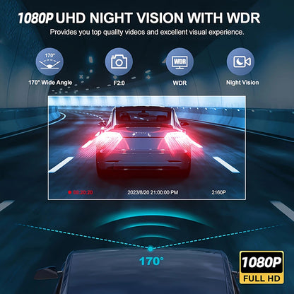 WiFi Dash Cam 1080P Front & Rear Cameras, IR Night Vision