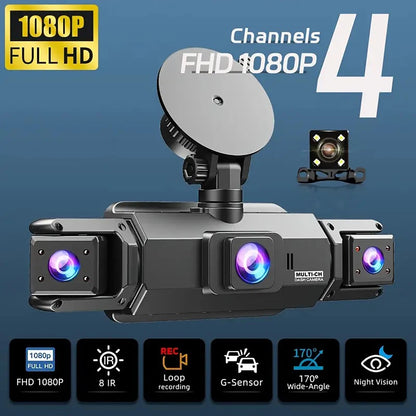 4-Channel 360° Dash Cam FHD with Front, Rear & Side Cameras, 128G, Night Vision, Parking Monitor