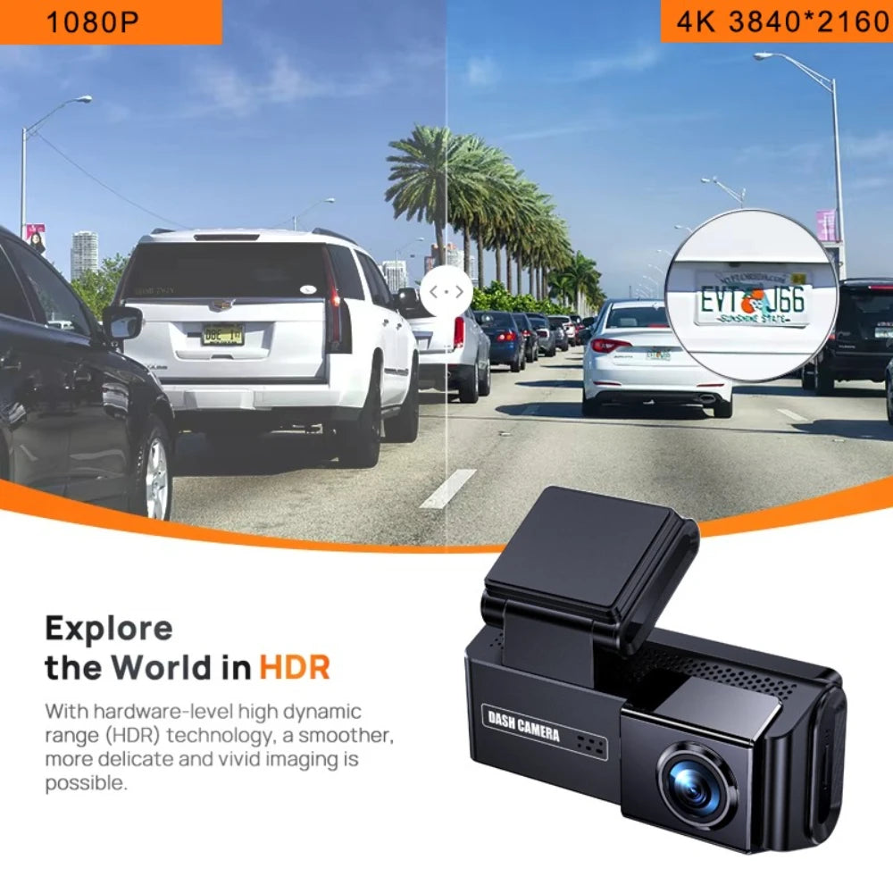 4K+2K Dash Cam with 4" Touch Screen, GPS, WiFi & Night Vision