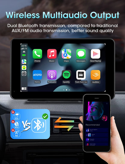 Vtopek 8.1" Dash Cam 2.5K with Wireless CarPlay, Android Auto, GPS & Rear Camera