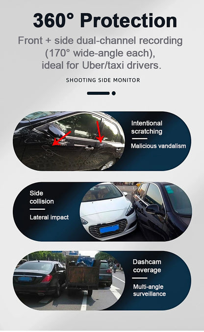 4-Channel 360° Dash Cam FHD with Front, Rear & Side Cameras, 128G, Night Vision, Parking Monitor
