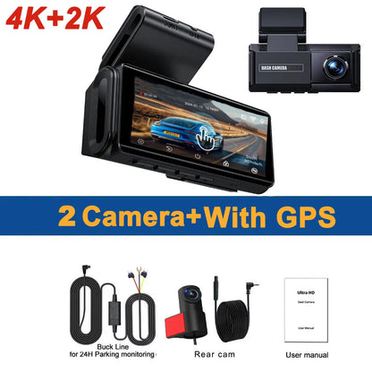 4K+2K Dash Cam with 4" Touch Screen, GPS, WiFi & Night Vision