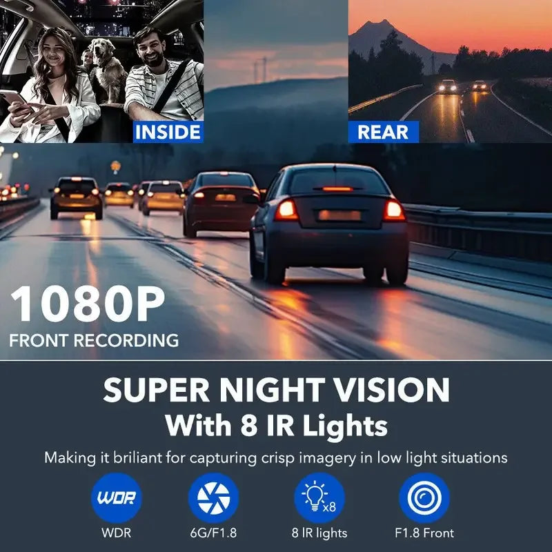 4-Channel Dash Cam FHD 1080P with Front, Rear & Side Cameras, Night Vision, Loop Recording