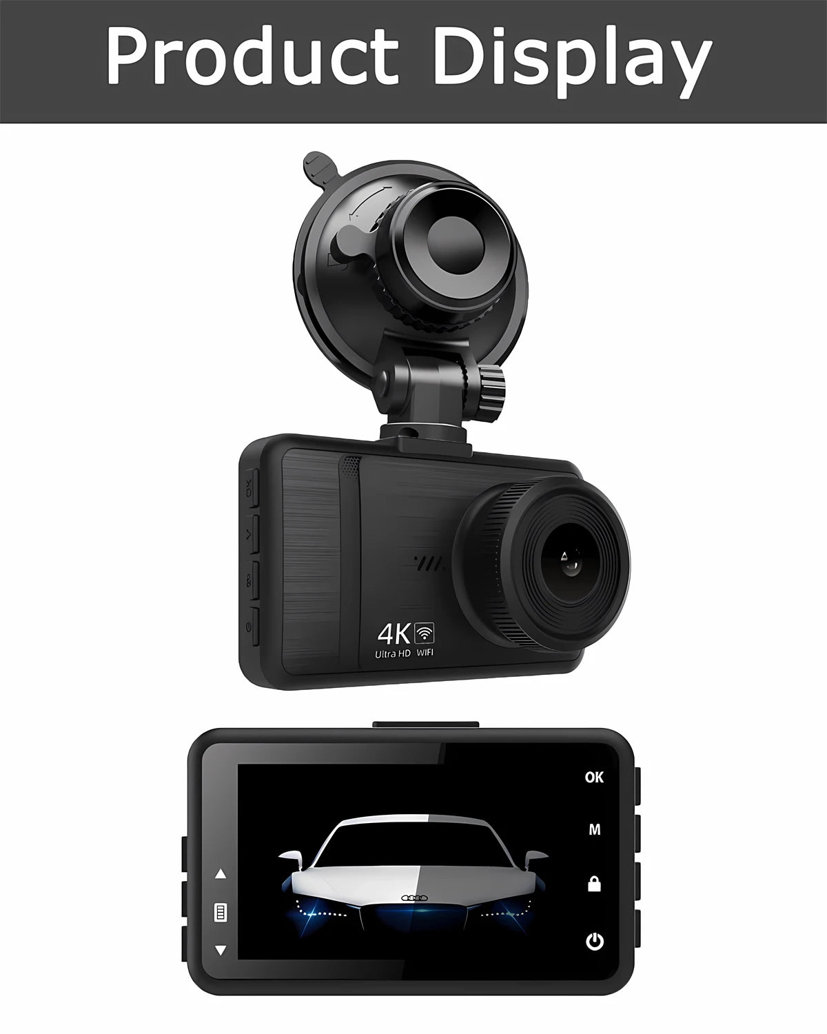 4K+2.5K Dash Cam with WiFi, GPS, Dual Lens, Rear Camera & 24H Parking Monitor
