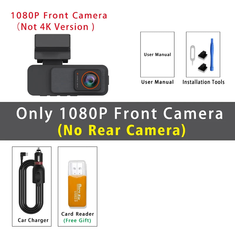 4K Dual Lens Dash Cam with GPS, WiFi & 2.5K Rear Camera, Night Vision