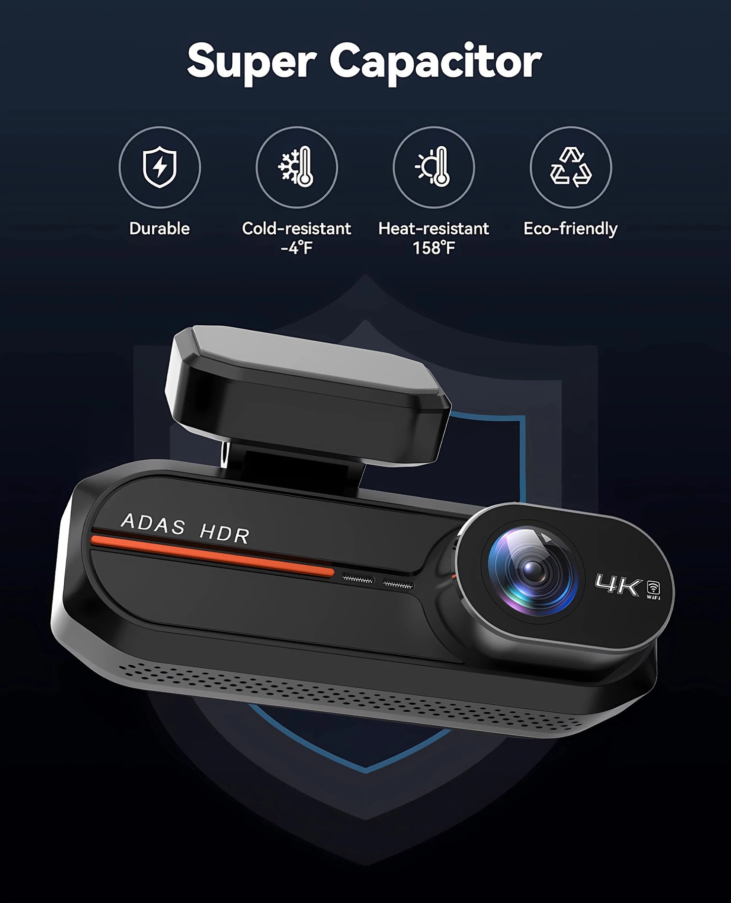 UHD 4K Dash Cam with ADAS, WiFi, GPS & 2.5K Rear Camera, Night Vision