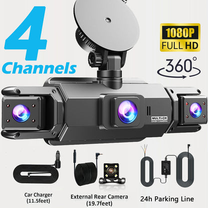 4-Channel 360° Dash Cam FHD with Front, Rear & Side Cameras, 128G, Night Vision, Parking Monitor