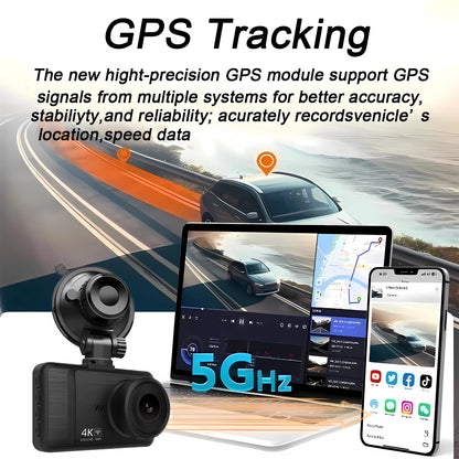 4K+2.5K Dash Cam with WiFi, GPS, Dual Lens, Rear Camera & 24H Parking Monitor