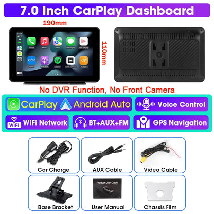 Vtopek 8.1" Dash Cam 2.5K with Wireless CarPlay, Android Auto, GPS & Rear Camera