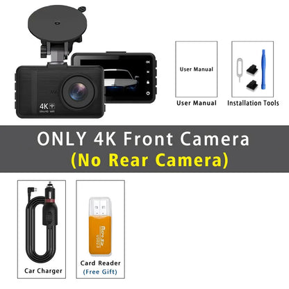 4K+2.5K Dash Cam with WiFi, GPS, Dual Lens, Rear Camera & 24H Parking Monitor