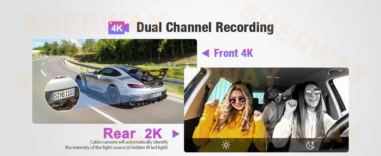 4K+2K Dash Cam with 4" Touch Screen, GPS, WiFi & Night Vision
