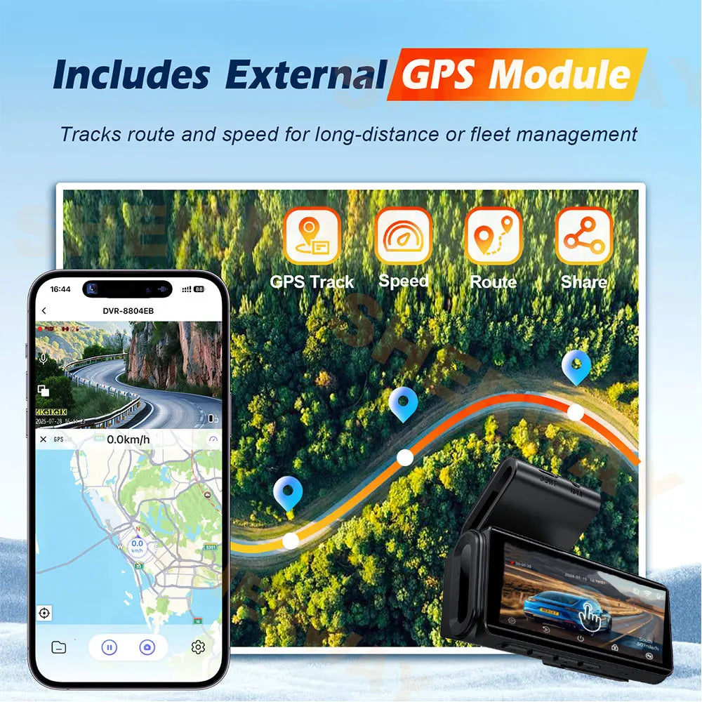 4K+2K Dash Cam with 4" Touch Screen, GPS, WiFi & Night Vision