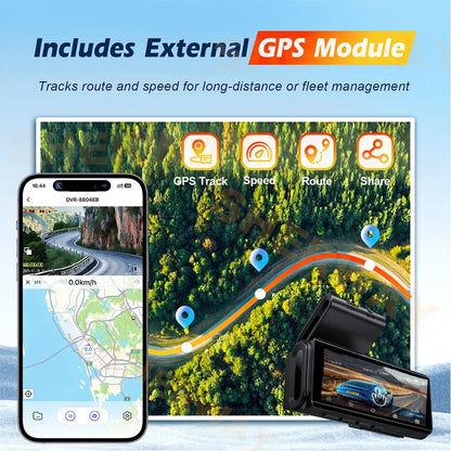 4K+2K Dash Cam with 4" Touch Screen, GPS, WiFi & Night Vision