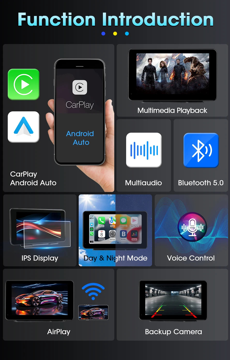 Vtopek 8.1" Dash Cam 2.5K with Wireless CarPlay, Android Auto, GPS & Rear Camera