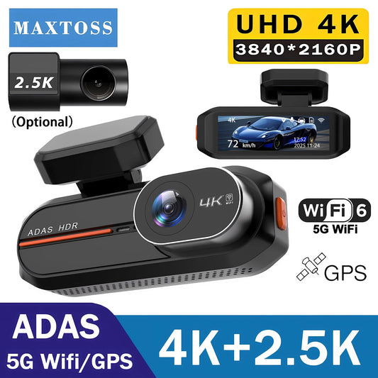 UHD 4K Dash Cam with ADAS, WiFi, GPS & 2.5K Rear Camera, Night Vision