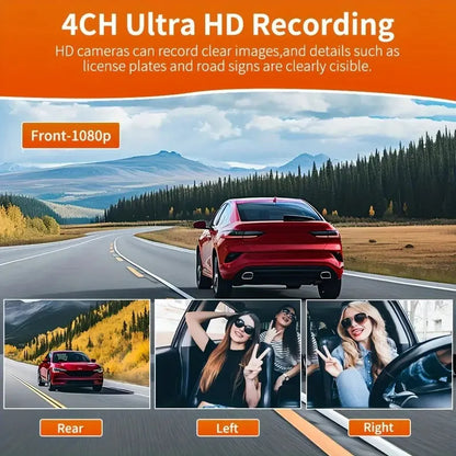 4-Channel 360° Dash Cam FHD with Front, Rear & Side Cameras, 128G, Night Vision, Parking Monitor