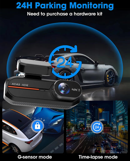 UHD 4K Dash Cam with ADAS, WiFi, GPS & 2.5K Rear Camera, Night Vision