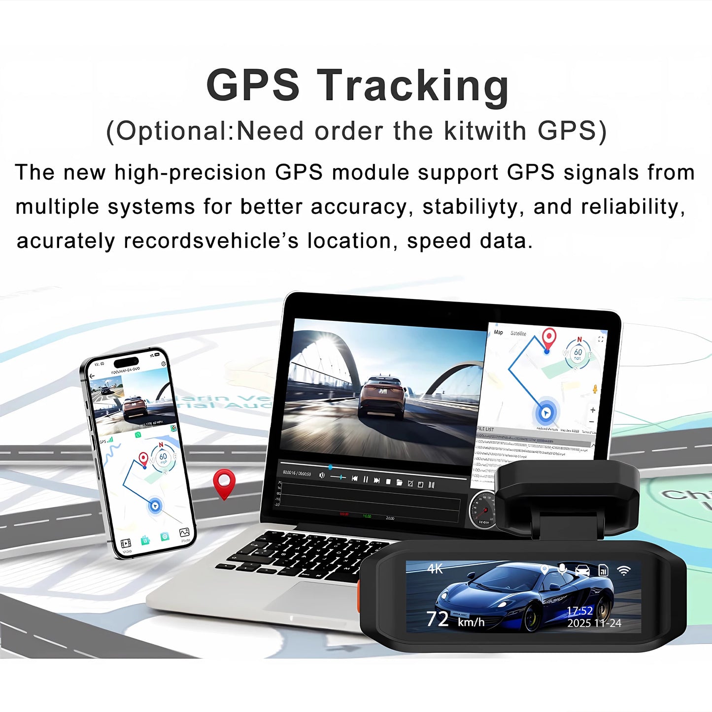 UHD 4K Dash Cam with ADAS, WiFi, GPS & 2.5K Rear Camera, Night Vision