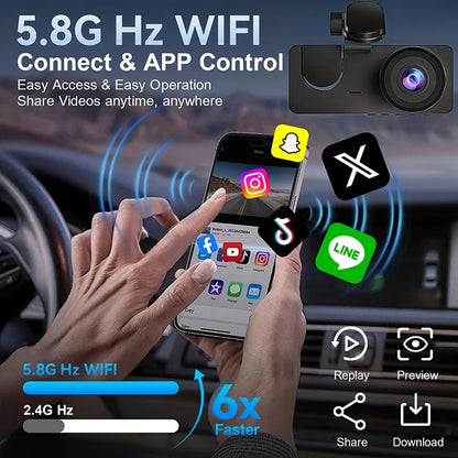 WiFi Dash Cam 1080P Front & Rear Cameras, IR Night Vision