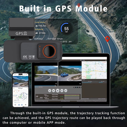 4K Dual Lens Dash Cam with GPS, WiFi & 2.5K Rear Camera, Night Vision