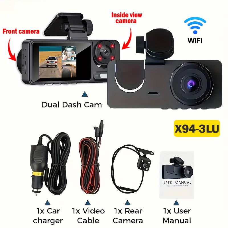 WiFi Dash Cam 1080P Front & Rear Cameras, IR Night Vision
