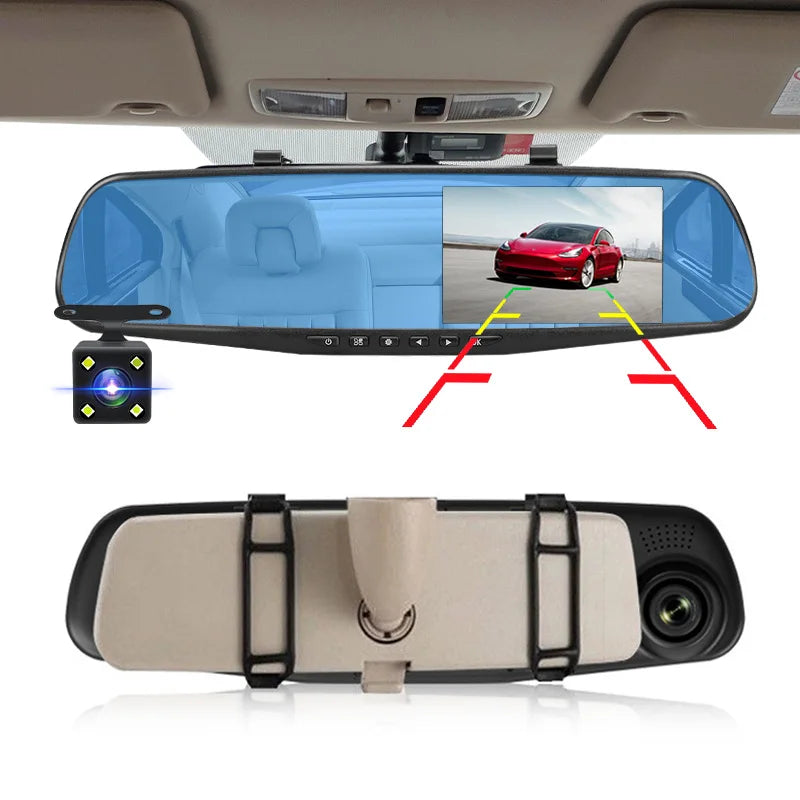 E-ACE 4.3" Mirror Dash Cam FHD 1080P with Optional Dual Lens & Rearview Camera