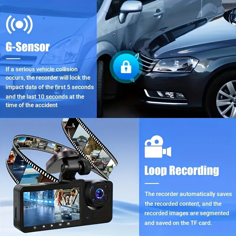 WiFi Dash Cam 1080P Front & Rear Cameras, IR Night Vision