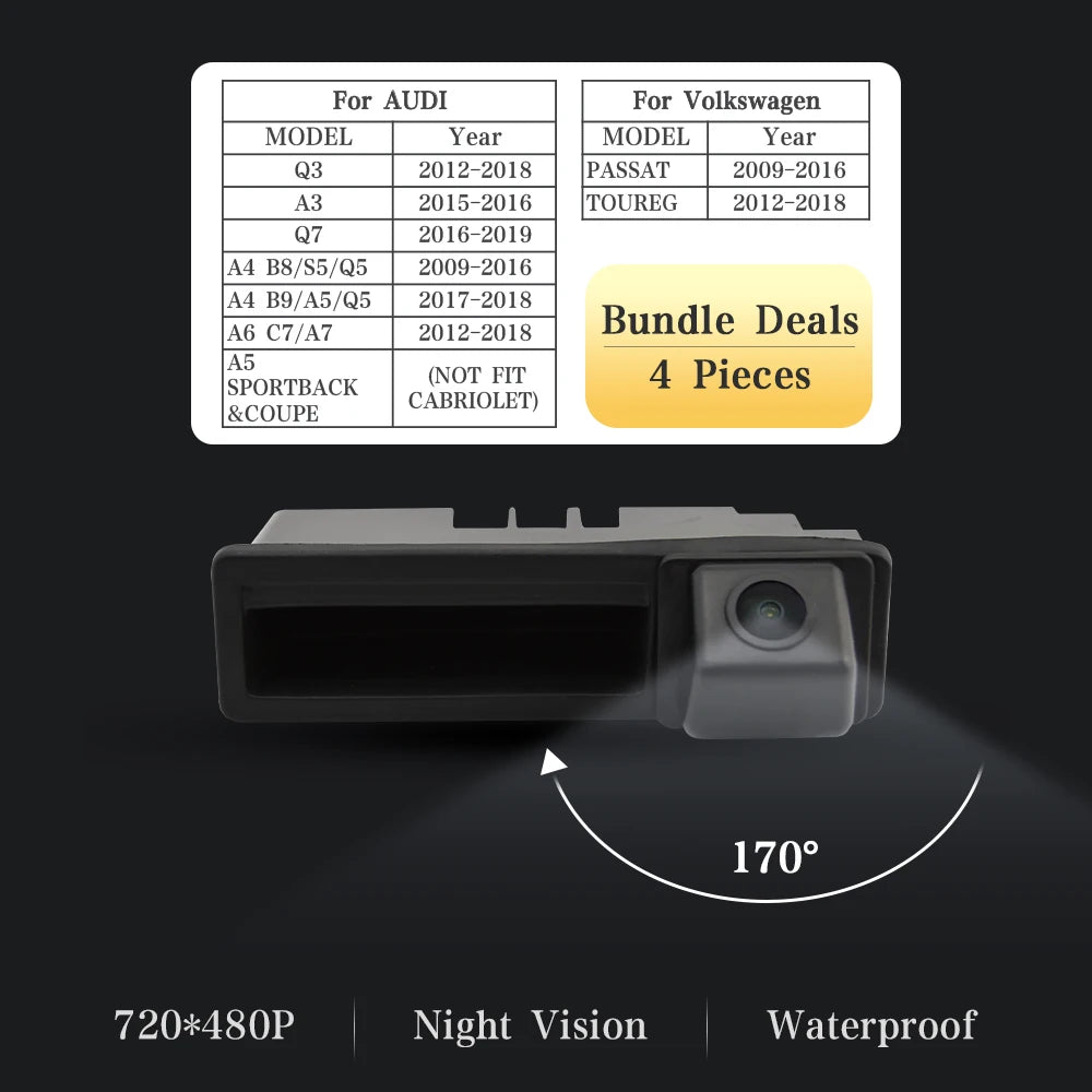 Vehicle Backup Camera for Audi & VW Models, Rearview Trunk Handle Design