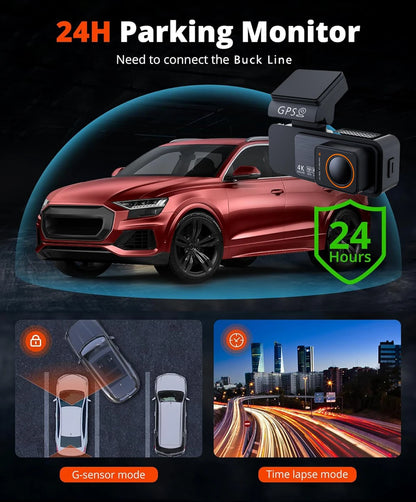 4K Dual Lens Dash Cam with GPS, WiFi & 2.5K Rear Camera, Night Vision