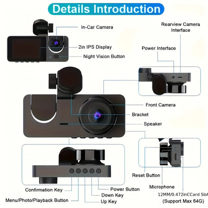 WiFi Dash Cam 1080P Front & Rear Cameras, IR Night Vision