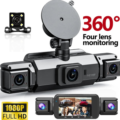 4-Channel 360° Dash Cam FHD with Front, Rear & Side Cameras, 128G, Night Vision, Parking Monitor