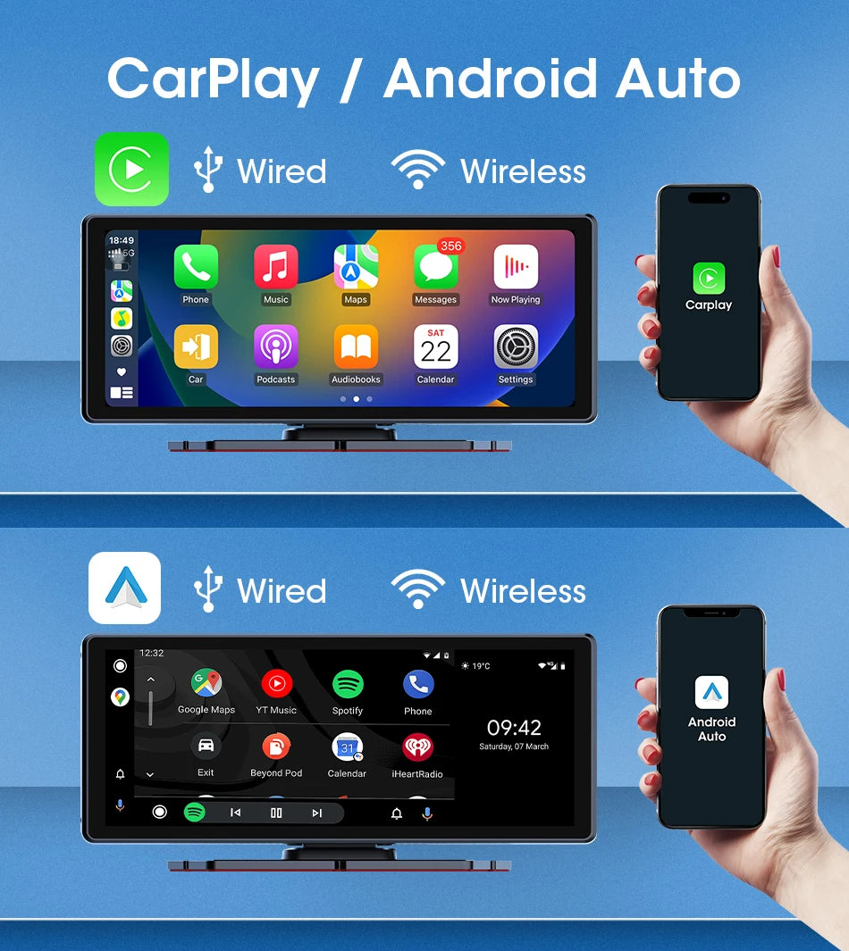 Vtopek 8.1" Dash Cam 2.5K with Wireless CarPlay, Android Auto, GPS & Rear Camera