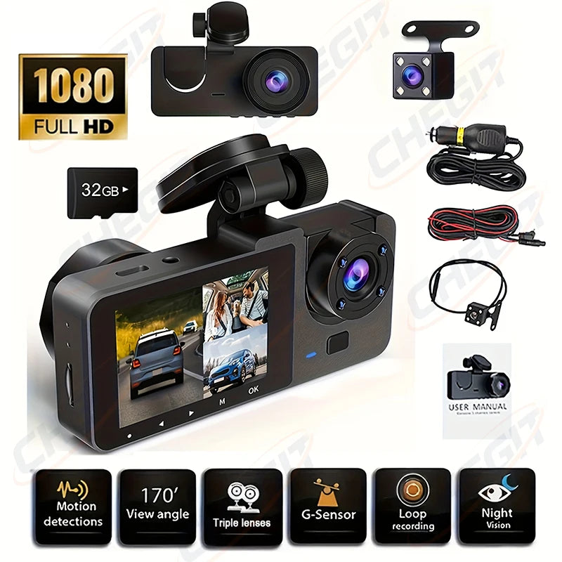 WiFi Dash Cam 1080P Front & Rear Cameras, IR Night Vision
