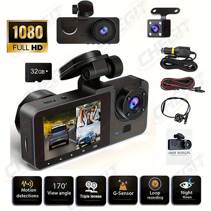 WiFi Dash Cam 1080P Front & Rear Cameras, IR Night Vision