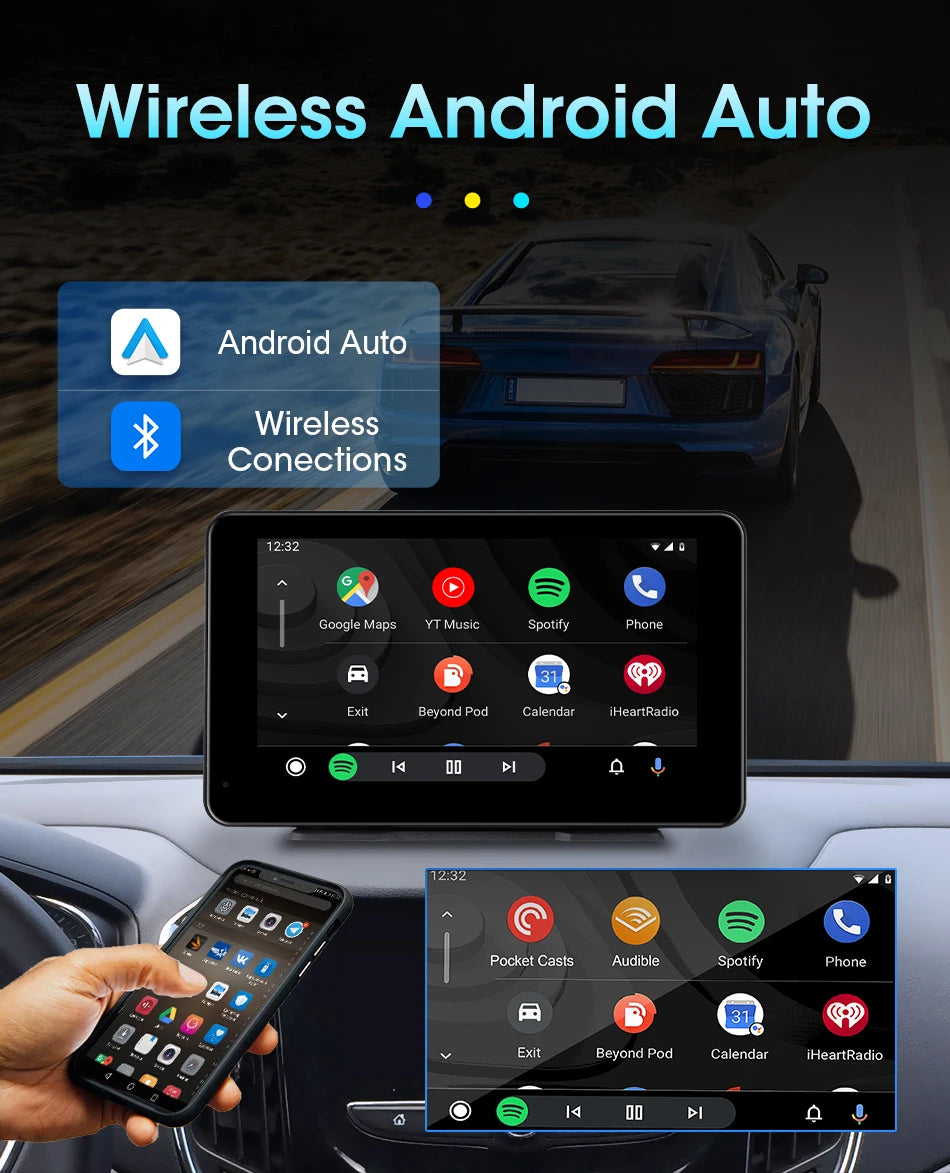 Vtopek 8.1" Dash Cam 2.5K with Wireless CarPlay, Android Auto, GPS & Rear Camera