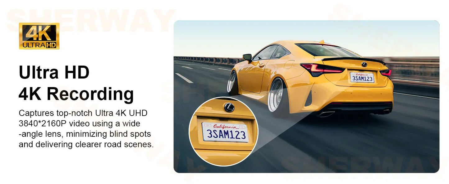 4K+2K Dash Cam with 4" Touch Screen, GPS, WiFi & Night Vision