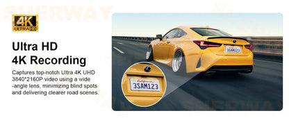 4K+2K Dash Cam with 4" Touch Screen, GPS, WiFi & Night Vision