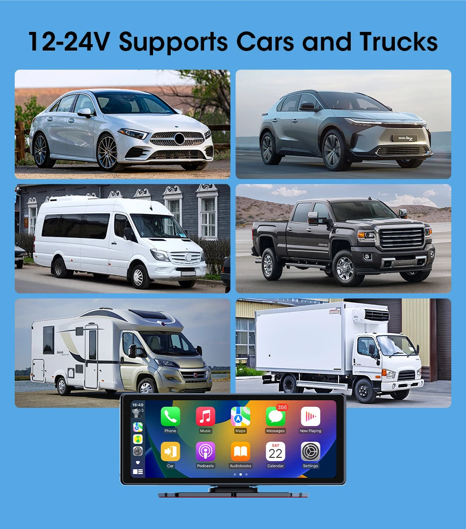 Vtopek 8.1" Dash Cam 2.5K with Wireless CarPlay, Android Auto, GPS & Rear Camera