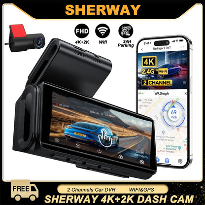 4K+2K Dash Cam with 4" Touch Screen, GPS, WiFi & Night Vision