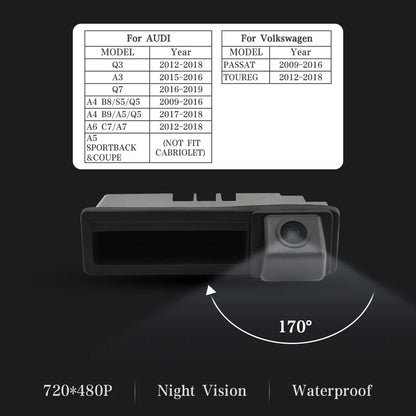 Vehicle Backup Camera for Audi & VW Models, Rearview Trunk Handle Design