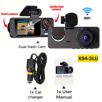 WiFi Dash Cam 1080P Front & Rear Cameras, IR Night Vision
