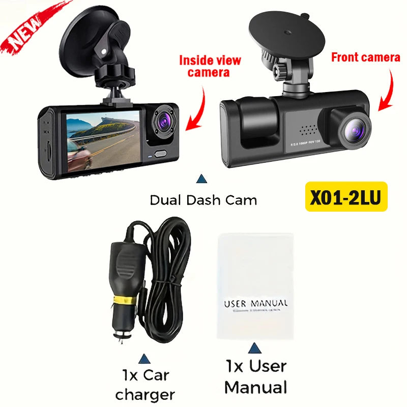 WiFi Dash Cam 1080P Front & Rear Cameras, IR Night Vision