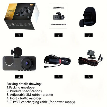 WiFi Dash Cam 1080P Front & Rear Cameras, IR Night Vision
