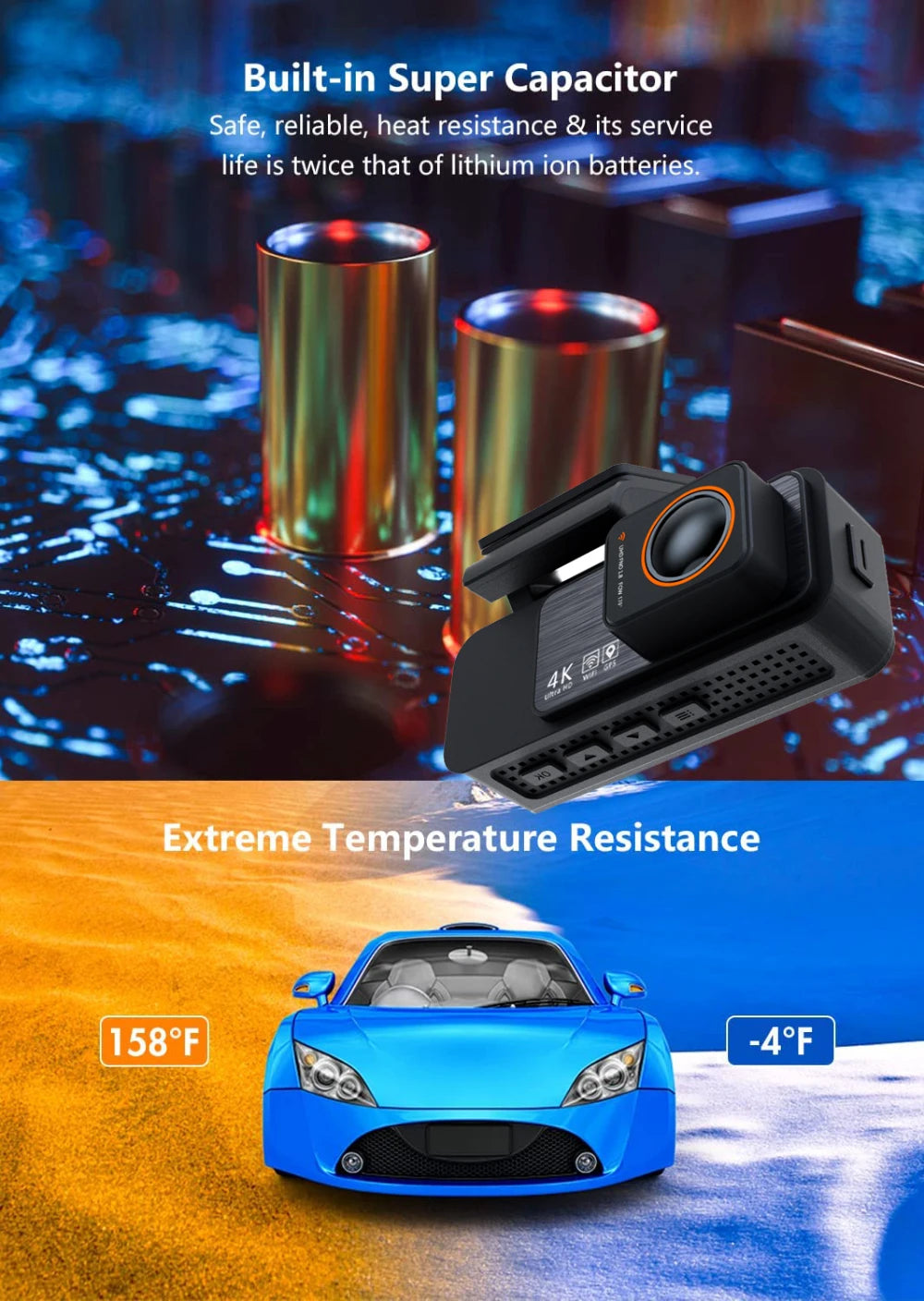 4K Dual Lens Dash Cam with GPS, WiFi & 2.5K Rear Camera, Night Vision