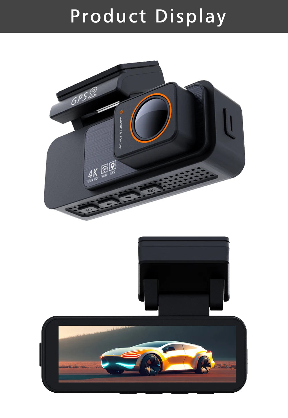 4K Dual Lens Dash Cam with GPS, WiFi & 2.5K Rear Camera, Night Vision