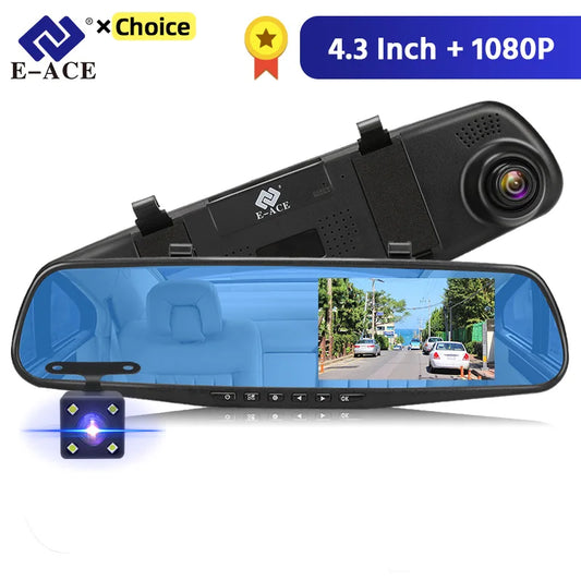 E-ACE 4.3" Mirror Dash Cam FHD 1080P with Optional Dual Lens & Rearview Camera