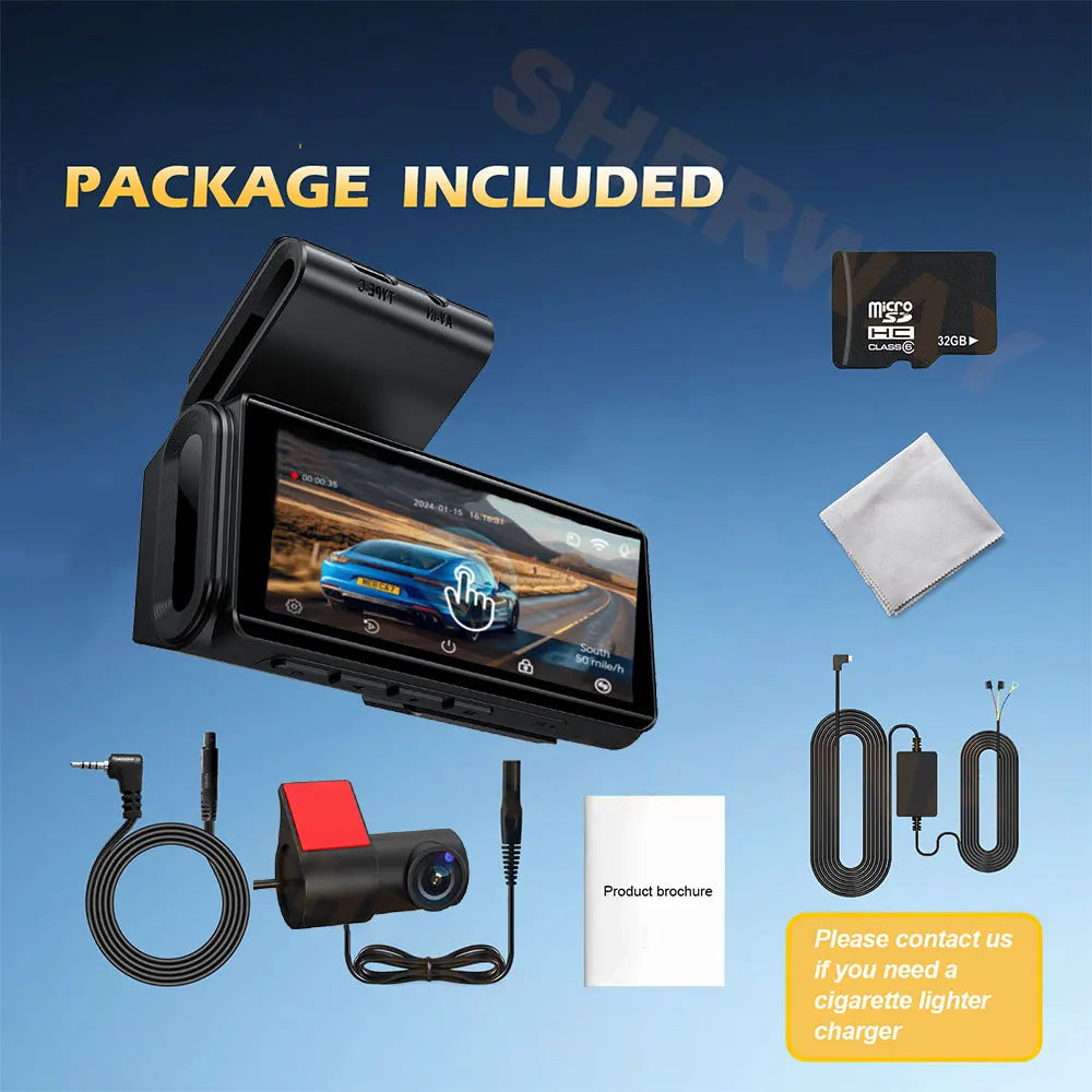 4K+2K Dash Cam with 4" Touch Screen, GPS, WiFi & Night Vision