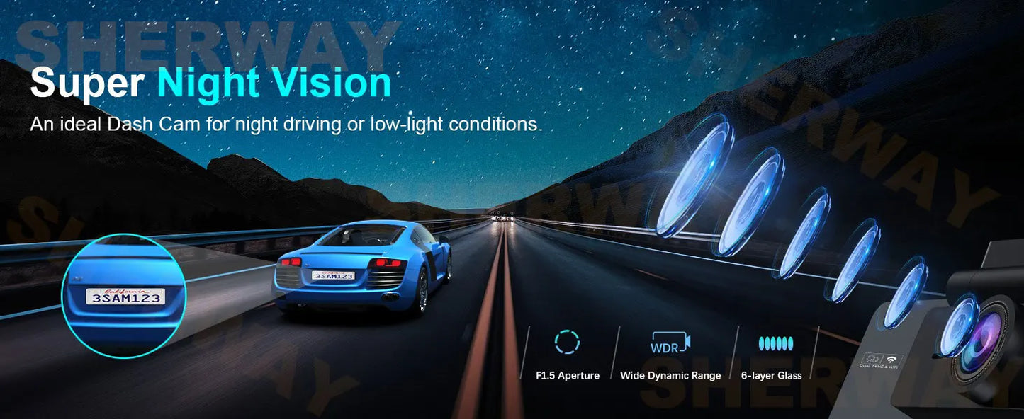 4K+2K Dash Cam with 4" Touch Screen, GPS, WiFi & Night Vision